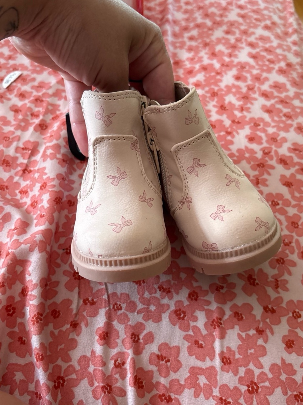 wonder nation Pink Bow Print Ankle Boots for Kids
